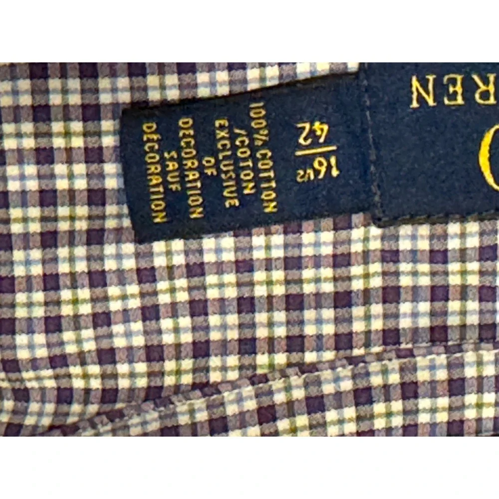 Polo Ralph Lauren Slim Fit Shirt Purple Blue Micro Check‎ Italian Fabric 42 16.5